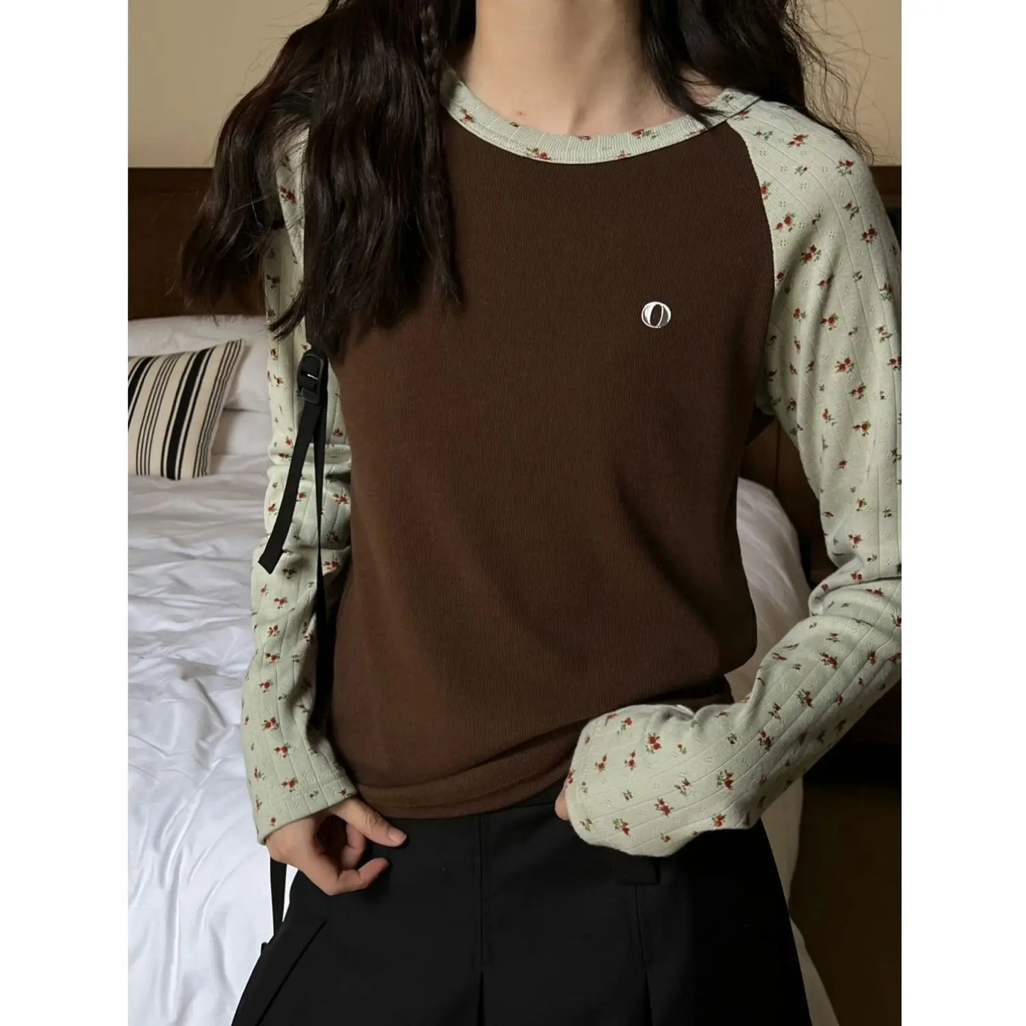 Spring Autumn New Fashion Round Neck Long Sleeve T-Shirts Women's Clothing Patchwork Floral Casual Loose Simplicity Trend Tops