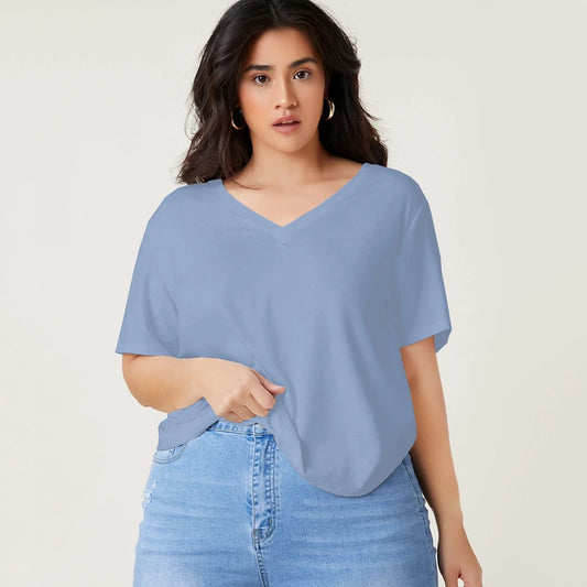 Plus Size V-neck Short Sleeve Summer Casual Top Women Drop Shoulder Loose Oversize Solid Basic T-shirt Tee Large Size 5XL 6XL 7X