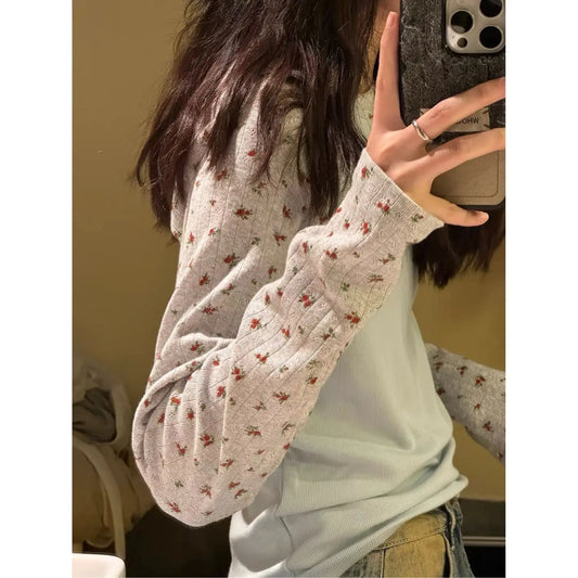 Spring Autumn New Fashion Round Neck Long Sleeve T-Shirts Women's Clothing Patchwork Floral Casual Loose Simplicity Trend Tops