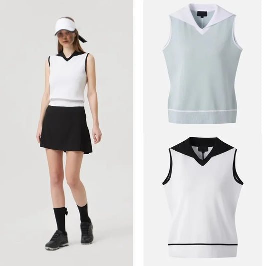 Golf Clothing Women's Sleeveless Knitted Sweater Ice Silk Thin Version 2025 Summer Sports Breathable Slim Fit Top