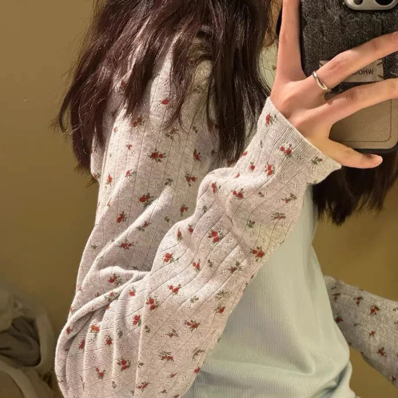 Spring Autumn New Fashion Round Neck Long Sleeve T-Shirts Women's Clothing Patchwork Floral Casual Loose Simplicity Trend Tops